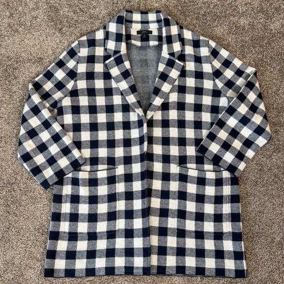 J Crew Women's Size Medium Wool Blend Open Sophie Blazer Sweater Cardigan Plaid - Picture 3 of 9